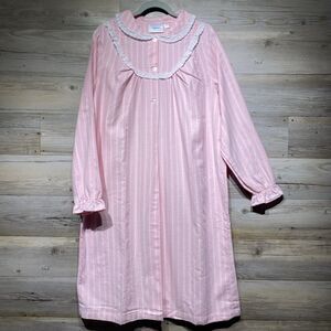National Flannel House Dress Nightgown Size Large Pink Granny Cottagecore Mumu